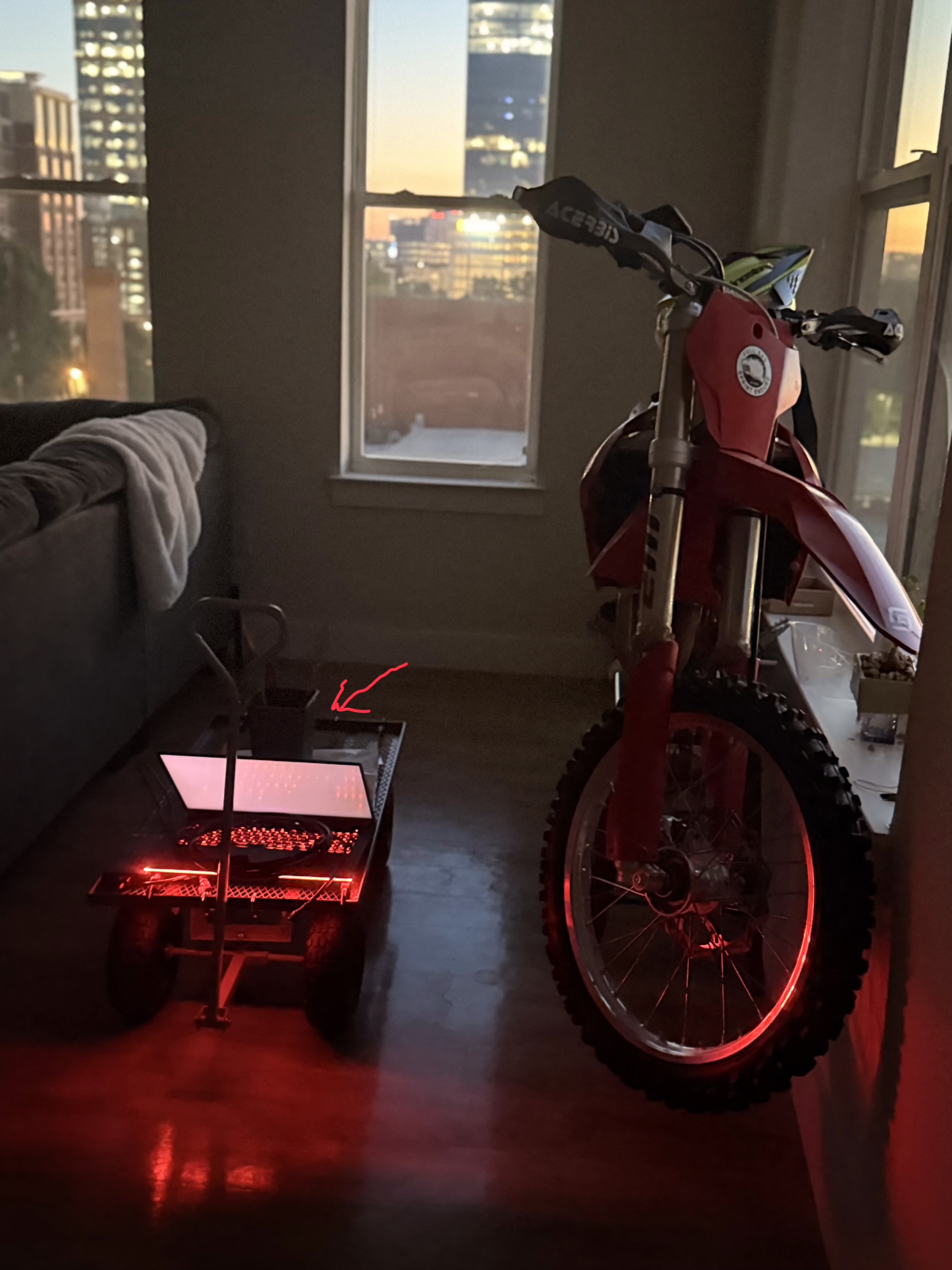 Node 0001 — a cart by a window, lemongrass under a light